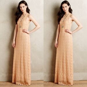 Anthropologie KOROVILAS Calantha Laced In Maxi Dress In Light Peach. Size S